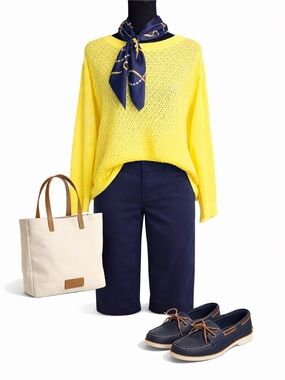 Talbots Yellow Open-Knit Crewneck Sweater | Coastal Spring Layer